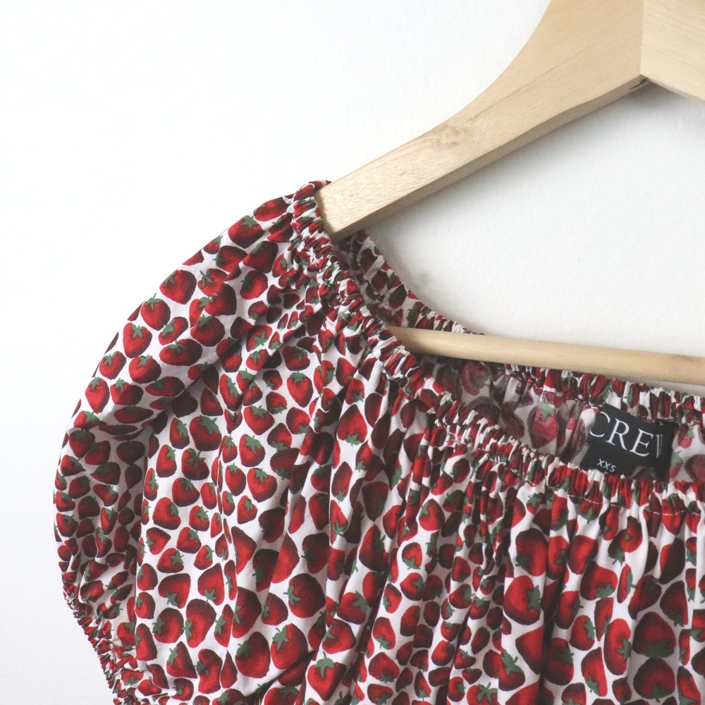 J. Crew Cinched-Waist Cropped Top in Strawberry Swirl Cotton Poplin XXS Print - Picture 3 of 9